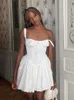 Summer White A-Line Womens Dress Mini Elegant Lace Dress Sexig Casual Italian Spaghetti Shoulder Strap Holiday Party Dress High Quality 240426