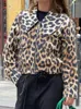 Kurtki damskie EDSA Women Fashion Leopard Print Cropped Kurtka Long Rleeve Lapel Port Casher Casual Loose High Street Top Top