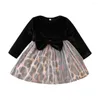 Girl Dresses Girls Black Leopard Velvet Dress Little Kids Velour Big Bow Fashionable Fall Winter Party