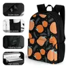 Backpack Orange Cartoon Fruit With Print Large Capacity Travel Back Pack Pocket 42x30.5cm