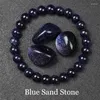 Bracciale per perle di arenaria blu blu per donne uomini stellati cielo radiante sabbia di pietra elastica gioielli rotondi
