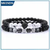 Bracelets de charme Mkendn 2pcs / ensemble Brand Sale chaude Pave Black CZ Men Bracelet 6 mm Perles en pierre avec bracelet de charme de perle d'hématite pour femmes bijoux Y240510