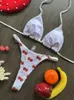 Swimwear Women Cute Cherry Print Brazilian Thong Bikini Set Sexy Swimsuit Two Pieces Bathing Suit 2023 Beach Wear 240509
