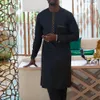 Kaftan Mens Kaunda pak ronde nek longsleeveved top pant African mannelijke traditionele outfit slijtage 2 stks kleding trouwsets casual 240426