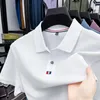 Camisa de pólo de alta qualidade masculina bordado de lapela bordado de algodão 100%
