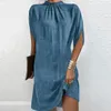 Casual Dresses Summer Women O-neck Batwing Short Sleeve Mini Dress Printing Solid Color Loose Fit Streetwear For Daily Wear