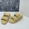 Famous Brands Flat platform slide slippers braided raffia comfort sandals with signature triangle open toes shoes for women holiday sandal factory footwear