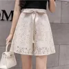 Women's Shorts Lace 2024 Summer Women Ribbon Bow Wide Leg A-line Korean Style Sweet Casual Female Flower Culottes