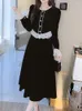 Robes de travail Black Two Piece Sets Womens Overifits 2024 Autumn Elegant Spliced Ruffles Long Manches Mouilles à taille A-line