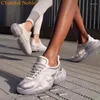 Casual Shoes 2024 Trend Real Leather Chunky Sneakers For Womens Celebs White Silver Lace Up Crystal Bling Women Ultra Designer