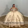 Nieuwe aankomst prinses Champane Quinceanera Dresses Ball 2023 Sweet 16 Dress Crystals Lace Appliques Verjaardag 15e feestjurk