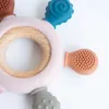 Tandenspeeltjes 1 stuk voedselkwaliteit baby siliconen tanden roervormige houten ring tand speelgoed zonder bisfenol een baby kauwen zorg speelgoed pasgeboren cadeau d240509