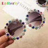 Lunettes de soleil Ralferty Round Crystal Femmes 2021 Luxury Dames Flower Hingestone Sun Glasse UV400 Femme Cédeaux Oculos G1919 282S