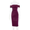 Party Dresses Wine Red Strapless Backless Pu Leather Midi Dress for Women Off-Shoulder ärmlös Bodycon Club Long Long
