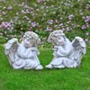 JuliaHestia Angel Statue Garden Decor buiten Solar Outdoor Decoraties Cherub voor kersttuin Porch Home Lawn Gifts (2 stks) Lichte beeldmemorial oplichten