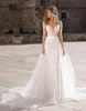 Robes de mariée de sirène boho avec jupe détachable 2024 Appliques en dentelle V-col