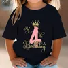 T-shirty dziecięce urodziny T-shirt Pink Crown Numer 1-15 graficzny T-shirt Women Happy Birthday Y2K Top Tier Harajuku Modne chłopcy i dziewczęta T-shirtl2405