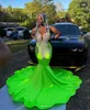 2024 Green Sparkly Sirmaid Prom Occasion Robes de fête pour fille noire Diamond Crystal Evening Birthday Gala Robe plus Szie