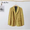 Giacca blazer oro di Hight Street Donne a manica lunga tacca singola tasca a tasca femmina giacche autunnali Elegant Lady Coat 240507