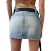 Jupes Summer 2024 Euro-American Femmes Femmes hautes Boucle plissée Boucle d'épissage multi-poche Skinny Wrap Hip Denim