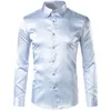 Chemises décontractées pour hommes chemises de luxe Men de soie en satin lisse et habit