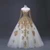 Арабские золотые аппликации бальные платья свадебные платья с длинными рукавами Новые настоящие фотографии