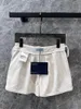 Kvinnors shorts 2024 Spring Summer Casual White Retro Belt Decoration Linne bomull Hög midja A-Line Woman Byxor kvinnliga byxor