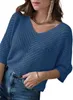 Women's Plus Size Sweaters Women's 2024 Summer and Spring Casual 3/4 Sleeves Solid Color V-Neck Loose Pullover Knitted Autumn Sweater Top Fashion top