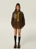 Kurtki damskie płaszcz brązowy skórzany kołnierz polo Podstawowy trzykolorowy jesień amerykański retro swobodny luźny kurtka moda modna zima