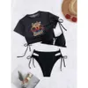 Women's Swimwear Liangyan 2024 New Bikini swimsuit with short sleeves 3-piece set for Xingcheng bikini women