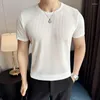 Camisetas masculinas de alta cor de cor sólida elástica para homens de manga curta pescoço redondo gelo casual seda de seda respirável camisa inferior social