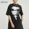 Harajuku zomermannen gewassen t -shirt zwarte streetwear wazig gezicht grafische kleding print korte mouw tops katoen losse hipster 240509