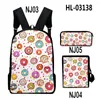 Ryggsäck harajuku cool tecknad mat 3D -tryck 3st/set elevskolväskor Laptop Daypack lutande axelväska blyertsfodral