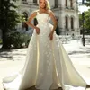 Romantische trägerlose Hochzeitskleider 3D Applique Pailletten Meerjungfrau Brautkleider mit Überträgen maßgeschneiderte Brautkleid Vestidos de Novia