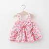 Robes de fille bébé robe d'été douce sangle imprimé coton bow plage plage enfants mignons vêtements doux