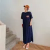 DONNE Summer Casual Casual Long Full Pollover Basic Oversize Over Over Knee Tshirt Dress Maxi Fashion Stampato Simple Home 240509