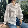 Camicette femminile scozzese blusa bianca in forma sciolta 2024 primavera/estate sottile shirt di gocce in pizzo traspirato in stile francese