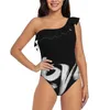 Kvinnors badkläder Zen Brush Love Word-Lettering-White Calligraphy One Piece Swimsuit Black Mesh Sexig Classic Backless Bodysuit