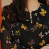 Bluzki damskie 2024 Summer luźne swobodne retro bohemijska koszulka nadruk button biuro biuro dama bawełna na szyję długie rękaw