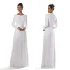 Witte chiffon tempel bescheiden bruidsmeisje jurken met lange mouwen bruiden informele ontvangstjurken a-line vloerlengte nieuw op maat gemaakt 265D