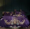 Bordado de luxo vermelho roxo Bordado oriental egípcio Conjunto de cama real egípcia Queen King Size Bed Duvet Capa Campa de lençóis Passagem T3075846