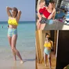 Frauen Badebekleidung bevorusy Bikini Set Double Ruffle Women Sexy Badeanzug von Schulter hoher Taille Schwimmkleidung Strand Biquini Badeanzüge