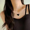 Kedjor rostfritt stål Big Black Love Heart Pendant Necklace For Women Girl Fashion Choker Icke-blekande smycken Valentins dag gåva