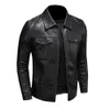 Herrmotorcykel läderjacka stor storlek Pocket Black Zipper Lapel Slim Fit Male Spring Autumn High Quality Pu Coat 240430