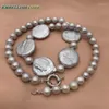 Pendants Style ethnique Gris Gris Grande Coin ronde plate et perle de 8 mm Collier de cou de perles fraîches Face pour femmes