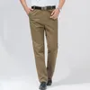Pantalones para hombres algodón verano pantalón delgado otoño grueso clásico sólido sólido pantalón de cintura alta pantalones de la oficina de la oficina