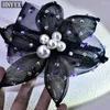 Klipy do włosów hnyyx czarny vintage kwiat Pearl Ozdoba kolorowe błyszczące kryształowy opaska na przyjęcie urodzinowe sukienka Accessorises A130