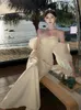 Casual jurken Woman Fairy Elegant Plunge Mermaid Trauring Bridal Wedding verlovingsjurk Beach Vacation Long 2024
