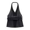 Frauen Tanks 2024 Frauen modischen v Hals Doppelgürtel Design Rückenless schwarz ärmellose Neckholder -Tops weibliche Slim Camisol Weste 4315