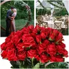 装飾的な花の花輪バレンタインデイバラの人工ローズリアルタッチシルクシングルフェイクファーストフラワーロングステムブーケホームウェディドゥオジ